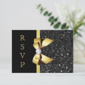 Faux Black Sequins Gold Bow RSVP (Staand voorkant)