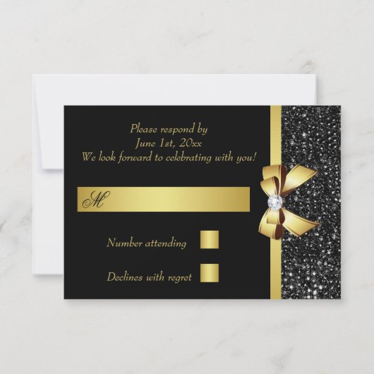 Faux Black Sequins Gold Bow RSVP (Achterkant)