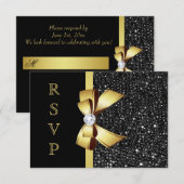 Faux Black Sequins Gold Bow RSVP (Voorkant / Achterkant)