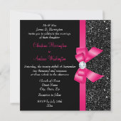 Faux Black Sequins Hot Pink Bow Wedding Kaart (Achterkant)