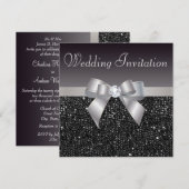 Faux Black Sequins, Silver Bow en Diamond Wedding Kaart (Voorkant / Achterkant)