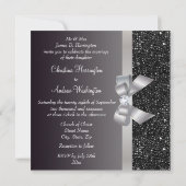 Faux Black Sequins, Silver Bow en Diamond Wedding Kaart (Achterkant)