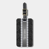 Faux Black Sequins Sparkles and Diamonds Bagagelabel (Voorkant verticaal)