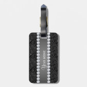 Faux Black Sequins Sparkles and Diamonds Bagagelabel (Achterkant verticaal)