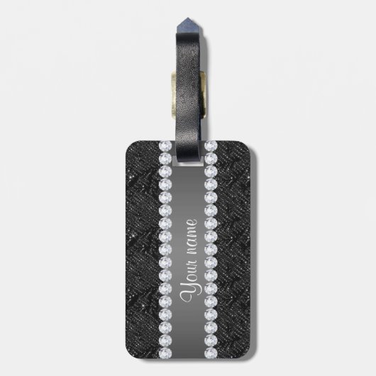 Faux Black Sequins Sparkles and Diamonds Bagagelabel (Achterkant verticaal)