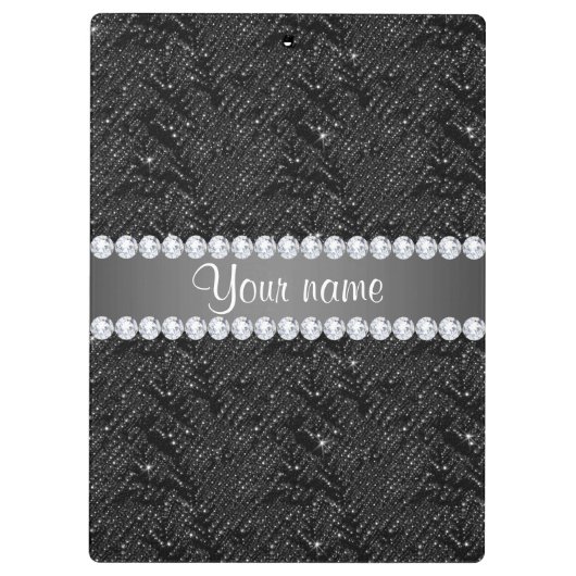 Faux Black Sequins Sparkles and Diamonds Klembord (Achterkant)