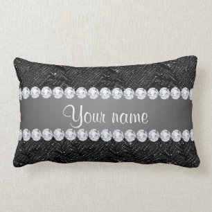 Faux Black Sequins Sparkles and Diamonds Kussen