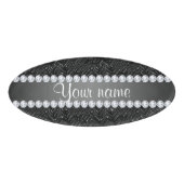 Faux Black Sequins Sparkles and Diamonds Naambadge (Voorkant)