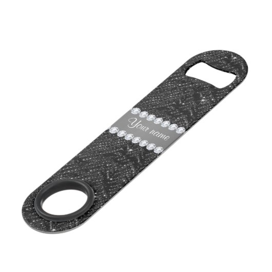 Faux Black Sequins Sparkles and Diamonds Speed Flessenopener (Voorkant Gekanteld)