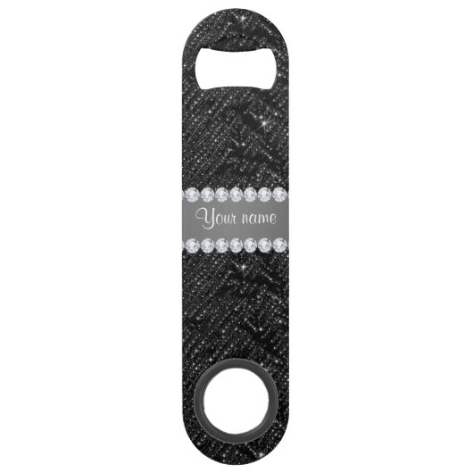 Faux Black Sequins Sparkles and Diamonds Speed Flessenopener (Voorkant)