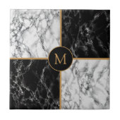 Faux Black White Check Marble Monogram Special Tegeltje (Voorkant)