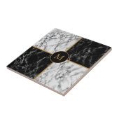 Faux Black White Check Marble Monogram Special Tegeltje (Zijkant)