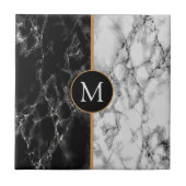 Faux Black White Marble Ceramic Tegel - Monogram Tegeltje (Voorkant)