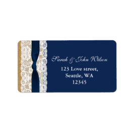 FAUX blauw aas, burlap, label met retouradres