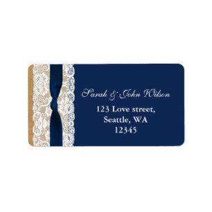 FAUX blauw aas, burlap, label met retouradres