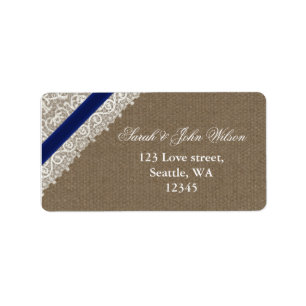 FAUX blauw aas, burlap, label met retouradres