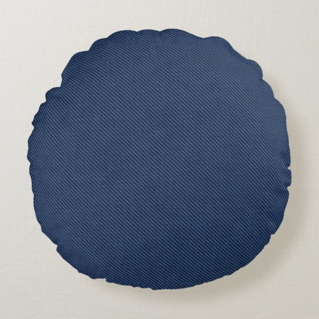 Faux Blauw Denim Stof Ronde Kussen (Voorkant)
