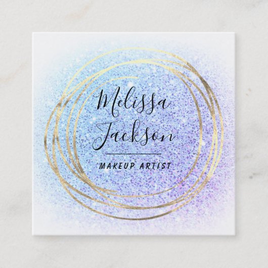 faux blauw en paars glitterdecor vierkante visitekaartje (Voorkant)