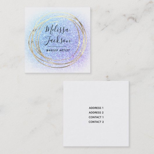 faux blauw en paars glitterdecor vierkante visitekaartje (Voorkant / Achterkant)