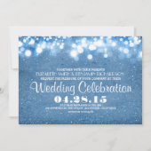 Faux blauw glitter string lichten bruiloft uitnodi kaart (Voorkant)