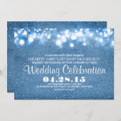 Faux blauw glitter string lichten bruiloft uitnodi kaart (Voorkant / Achterkant)