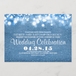 Faux blauw glitter string lichten bruiloft uitnodi kaart