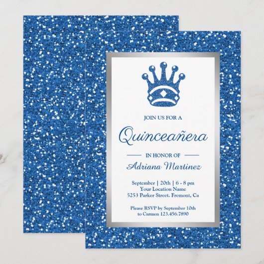 Faux Blauw Glitter Tiara Prinses Quinceanera Kaart (Voorkant / Achterkant)