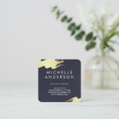 Faux blauw leder/goudpenseel vierkante visitekaartje (Staand voorkant)