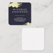 Faux blauw leder/goudpenseel vierkante visitekaartje (Voorkant / Achterkant)