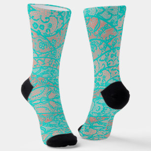Faux Blauwgroen Blauw Turquoise Lace Fishnet Sokke Sokken