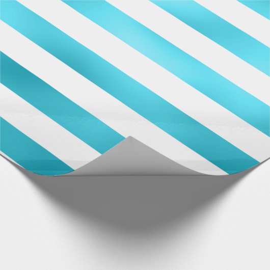 Faux Blauwgroen Blauw Wit Horizontale Aqua Stripes Cadeaupapier (Hoek)