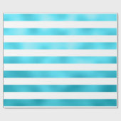 Faux Blauwgroen Blauw Wit Horizontale Aqua Stripes Cadeaupapier (Vlak)