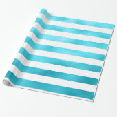 Faux Blauwgroen Blauw Wit Horizontale Aqua Stripes Cadeaupapier (Uitgerold)