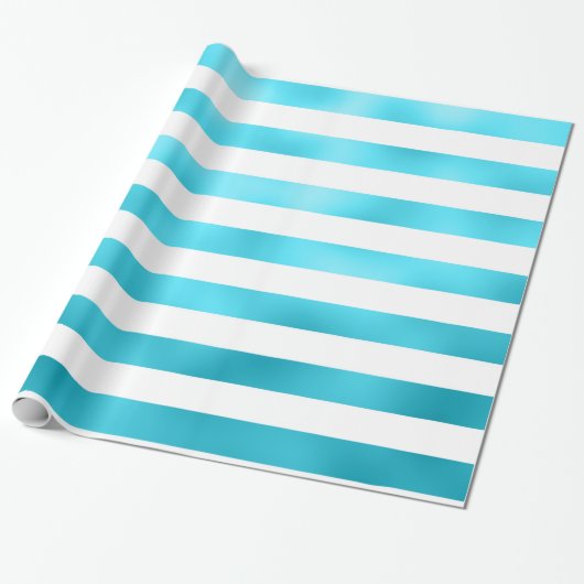 Faux Blauwgroen Blauw Wit Horizontale Aqua Stripes Cadeaupapier (Uitgerold)