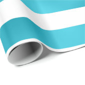 Faux Blauwgroen Blauw Wit Horizontale Aqua Stripes Cadeaupapier (Rol Hoek)