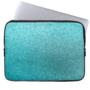 Faux Blauwgroen Blauwe Glitter Achtergrond Sparkle Laptop Sleeve