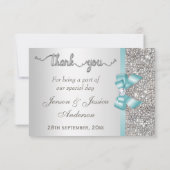 Faux Blauwgroen boog zilveren pailletten dank u br Bedankkaart (Achterkant)