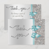 Faux Blauwgroen boog zilveren pailletten dank u br Bedankkaart (Voorkant / Achterkant)