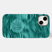 Faux Blauwgroen Folie Stripe Waves Monogram Case-Mate iPhone Case (Achterkant (horizontaal))