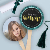 Faux Blauwgroen Glitter Afstuderen Foto Afstuderen Handwaaier