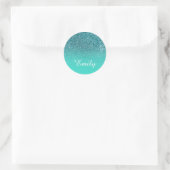 Faux Blauwgroen Glitter en Classic Turquoise Gradi Ronde Sticker (Tas)