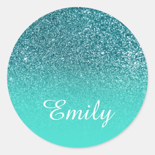 Faux Blauwgroen Glitter en Classic Turquoise Gradi Ronde Sticker (Voorkant)