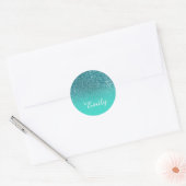 Faux Blauwgroen Glitter en Classic Turquoise Gradi Ronde Sticker (Envelop)