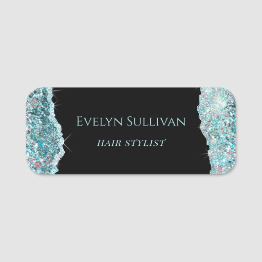 Faux blauwgroen glitter-naam naamplaatje (Voorkant)