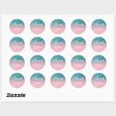 Faux Blauwgroen Glitter Pink Ombre Dank u wel Ronde Sticker (Vel)