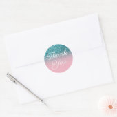 Faux Blauwgroen Glitter Pink Ombre Dank u wel Ronde Sticker (Envelop)