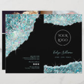 Faux blauwgroen glitter service menu brochure (Voorkant / Achterkant)