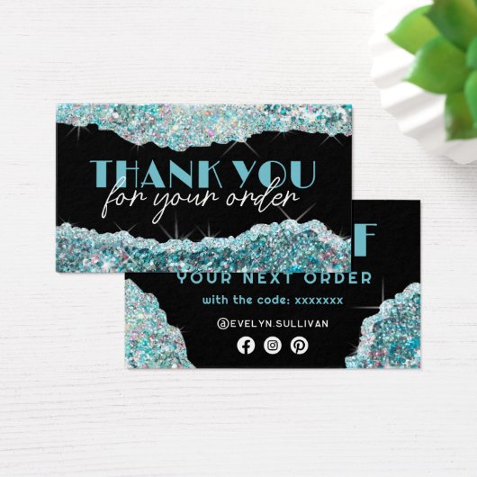 Faux blauwgroen glittersequentie met kortingskaart visitekaartje (Bureau)