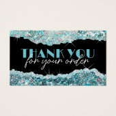 Faux blauwgroen glittersequentie met kortingskaart visitekaartje (Voorkant)