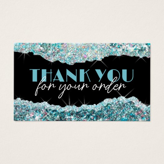 Faux blauwgroen glittersequentie met kortingskaart visitekaartje (Voorkant)